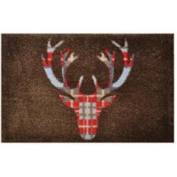 Alfombrilla LifeStyle 100659 Ciervo a rombos, felpudo antideslizante y lavable, ideal para la entrada, el armario o la cocina, 50 x 75 cm, marrón / gris