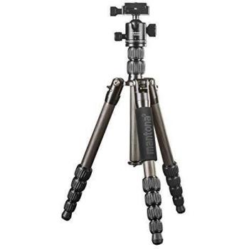 Trípode Ligero de Carbono Mantona Light Traveller, Compacto, Cabezal de Bola con Placa Arca Swiss, 360° Panorama