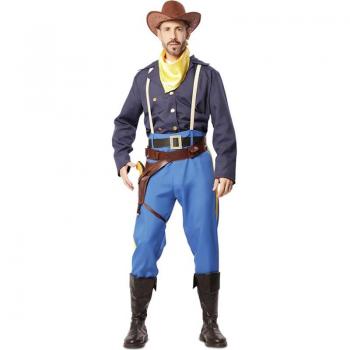 Disfraz de Vaquero Wayne para hombre - incluye sombrero, chaleco con estampado de vaquero, pantalones a rayas, cinturón con hebilla y pañuelo al cuello