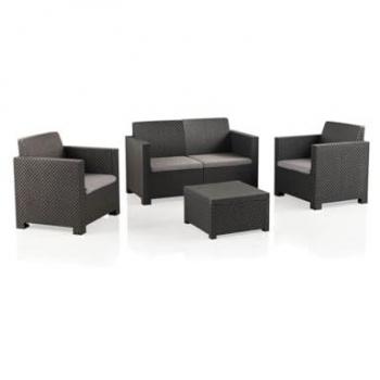 Set Muebles Jardín Evo Confort con 4 Plazas - Mobiliario Exterior con Mesa Auxiliar y Cojines (Grafito)