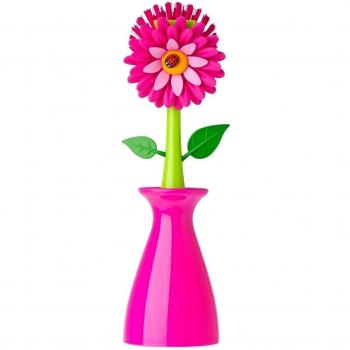 VIGAR Flower Power Cepillo Lavaplatos con Soporte, PP, Rosa, 8 x 7 x 26 cm