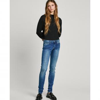 Jeans Skinny Pepe Jeans Soho para Mujer Tiro Medio Efecto Desgastado Azul 27/28 con Elastano y Estilo 5-Pocket