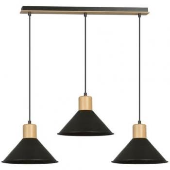 Lámpara de Suspensión Rowen, Acero Negro y Madera, 86x100x25 cm