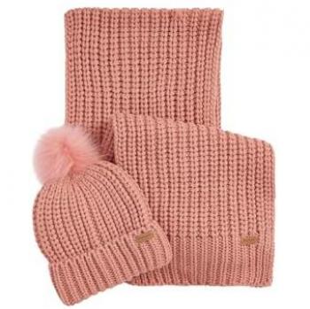 Barbour Saltburn Pink Rust Beanie and Scarf Gift Set for Women