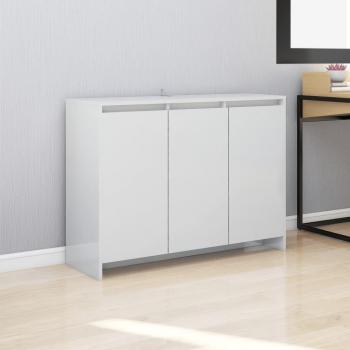 Aparador de madera contrachapada y aglomerado 102x33x75 cm, mueble de almacenaje moderno con puertas y cajón, acabado alto brillo blanco
