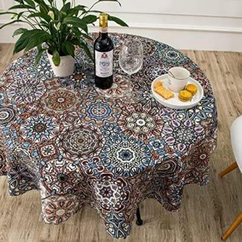 DALINA TEXTIL Mantel de Mesa Antimanchas Redonda de Estampado Vintage Contemporáneo Tejido Impermeable