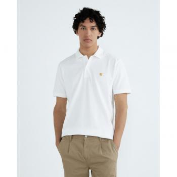 Carhartt WIP Men's White Embroidered Logo Short Sleeve Polo Shirt