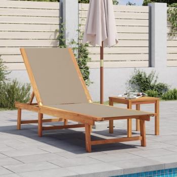 Tumbona de madera maciza de acacia y textileno en color negro, crema y gris para exteriores, ideal para jardín, playa, piscina y terraza