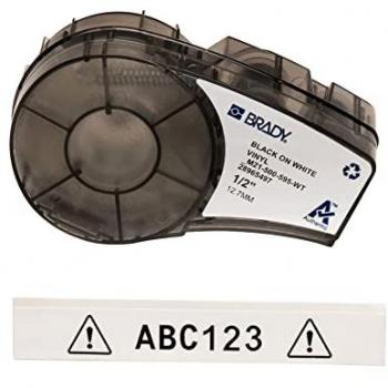 Brady M21-500-595-WT Cinta de vinilo negro sobre blanco, 12,7 mm x 6,40 m, para impresora de etiquetas M210, M210-LAB, M211 y BMP21
