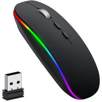 Ratón Inalámbrico LED, Uineer Recargable 2.4G Ratón para Computadora Silencioso con Receptor USB, Delgado Ratones Inalambricos para Portátil, Mac, PC, MacBook, Windows,Androide, Negro