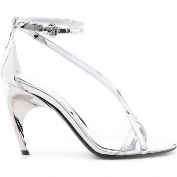 Alexander McQueen Women's Armadillo Heel Sandals, Silver, Size 41 (11 US), High Heel Sandals, Multi-Way Strap