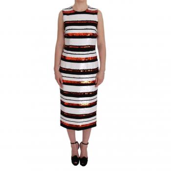 Dolce & Gabbana Multicolored Striped Sequined Stretch Dress - IT42|M, Midi Dress, Female, Multicolor, Size: S