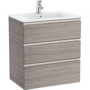 Mueble de baño Roca The Gap con 3 cajones y lavabo central, color Roble City texturizado, medidas 705 x 460 x 763 mm