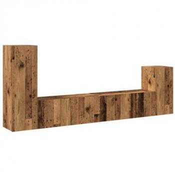 Conjunto de mueble de TV 4 piezas montado en la pared de madera envejecida y madera compuesta