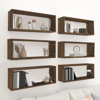 Estantes cúbicos de pared 6 uds madera roble marrón 60x15x23 cm mueble almacenaje estantería para oficina estudio sala de estar dormitorio