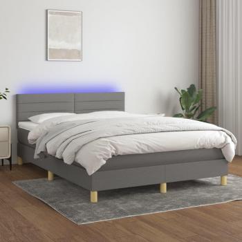 Colchón box spring suave con luces LED en tela gris oscuro 140x190 cm