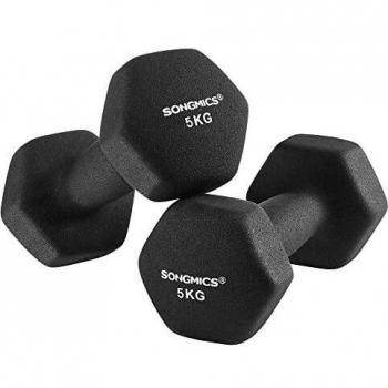 SONGMICS Juego de 2 Mancuernas de Vinilo, 2 x 5 kg, Negro SYL60BK