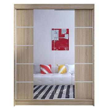 Armario Corredero Atlanta 146 en Roble Sonoma con Espejo, 150x200x58cm, 5 Estantes