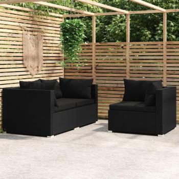 Set de muebles de jardín 3 piezas con cojines de ratán sintético en colores negro y crema, marrón y crema, gris y antracita, ideal para terraza y exterior