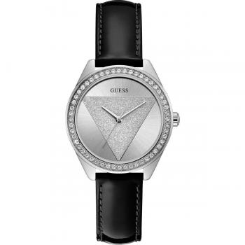 Guess Tri Glitz W0884L3 Ladies Watch con elegante correa de piel negra