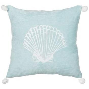 Cojín Decorativo Cuadrado de Terciopelo Azul con Motivo de Concha Marina 45 x 45 cm Relleno de Poliéster