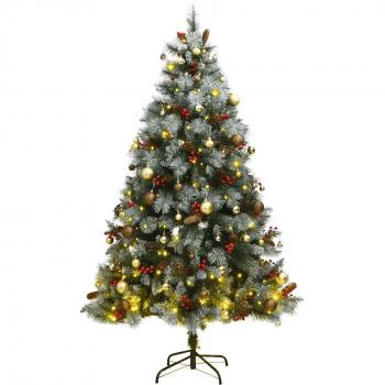 Hinged Artificial Christmas Tree with 300 LEDs and Ornaments 180 cm