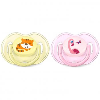 Philips Avent SCF169/26 - Set de 2 chupetes Gama Safari, de 0 a 6 meses, diseño tigre o flamenco, para niña