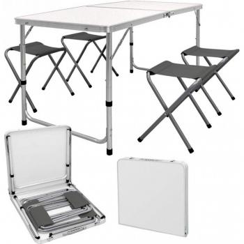 Mesa picnic plegable AURORA con juego de 4 taburetes y estuche