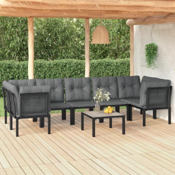 8-Piece Black and Grey Poly Rattan Garden Lounge Set