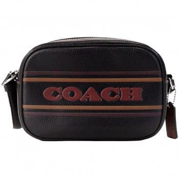 COACH Jamie Mini Black Logo Stripe Leather Camera Crossbody Bag