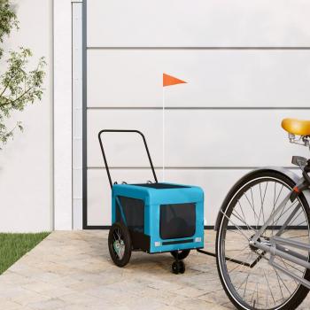 Remolque de bicicleta para mascotas, hierro, tela Oxford, color azul y negro