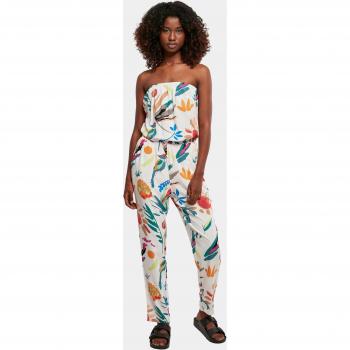 Urban Classics Women's Viscose Bandeau Jumpsuit in White Sand Fruity 4XL
