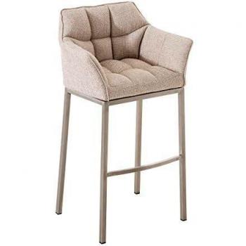 Taburete de Bar Damaso en Tela Marfil con Base de 4 Patas y Acero Inoxidable
