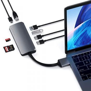 Satechi Type-C Dual Multimedia Adapter Dual 4K HDMI, USB-C PD, Gigabit Ethernet, Micro/SD Card Readers, USB 3.0 - Compatible with 2020 MacBook Pro/Air and More