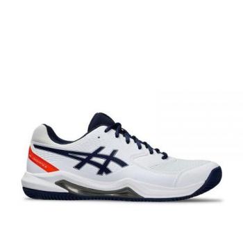 ASICS Gel-Dedicate 8 Zapatilla de Tenis para Hombre - Color Blanco y Azul Oscuro, Modelo 1041A448-102, Diseño para Tierra Batida, Amortiguación GEL, Suela Clay