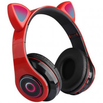 Auriculares Inalámbricos Bluetooth con Luz LED y Control de Volumen Plegable para Niños, Diseño de Orejas de Gato