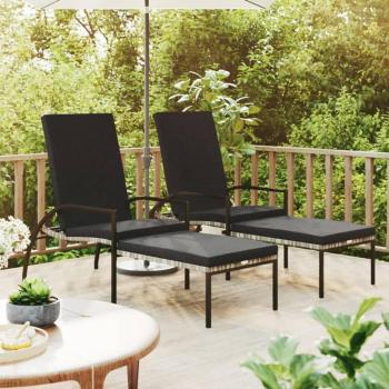 Tumbona con reposapiés 2 unidades ratán sintético gris vidaXL ideal para jardín, playa, piscina y terraza