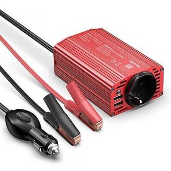 BESTEK Inversor De Corriente 300W para Coche, Transformador 12v a 220v, Inversor con 1 Toma Enchufe y 2 Puertos USB