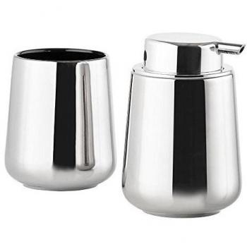 Nova One Soap Dispenser & Toothbrush Mug Set, Silver