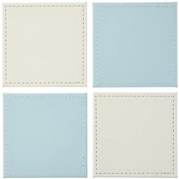 Posavasos Reversibles de Piel sintética I Style de plástico con Bordes punteados, Azul Claro/Hueso, Set de 4 Unidades