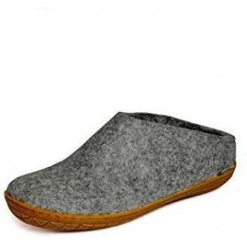Glerups Adult Wool Slippers - Grey Leather/Wool 36 M