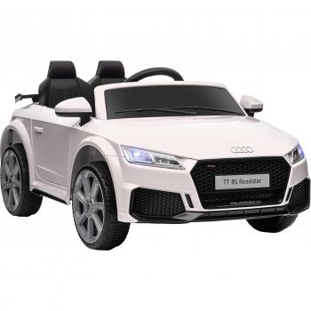 HOMCOM Audi TT RS Coche Eléctrico Infantil Blanco con Mando a Distancia, Música, Luces, Modos de Aprendizaje, Batería 12V, Doble Apertura de Pu