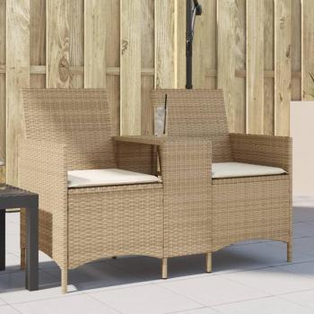 Sofá de jardín 2 plazas con mesa y cojines Polyrattan beige