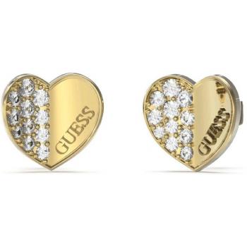 Pendientes Lovely Guess de acero dorado con corazón incrustado de circonitas