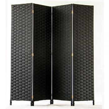 Biombo PEGANE de 4 paneles en fibras sintéticas, color negro - Dimensiones: 170 x 160 cm