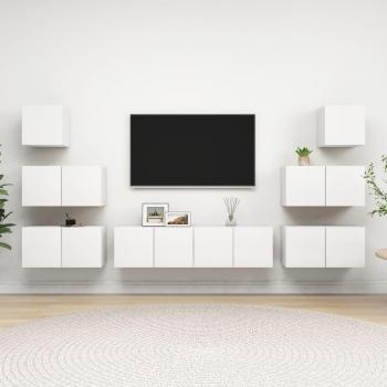 Set de Muebles para Salón 8 Piezas en Madera de Ingeniería con Dimensiones 60 x 30 x 30 cm, Incluye Mueble TV y Mesa de Televisor en Color Blanco