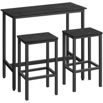 Conjunto de Mesa Alta Industrial con 2 Taburetes, Acero Resistente, Negro Ébano y Negro Tinta