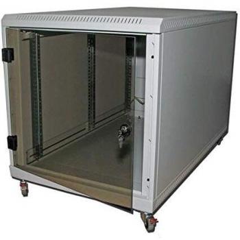Armario Rack 19 Negro 12U con Ruedas y Puerta de Cristal, 600x800mm