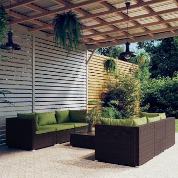 7-Piece Brown Poly Rattan Garden Lounge Set with Cushions