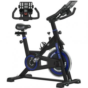 Bicicleta Estática HOMCOM con Resistencia Regulable, Pantalla LCD, Manillar y Asiento Ajustables, Volante de Inercia de 8 kg - Azul